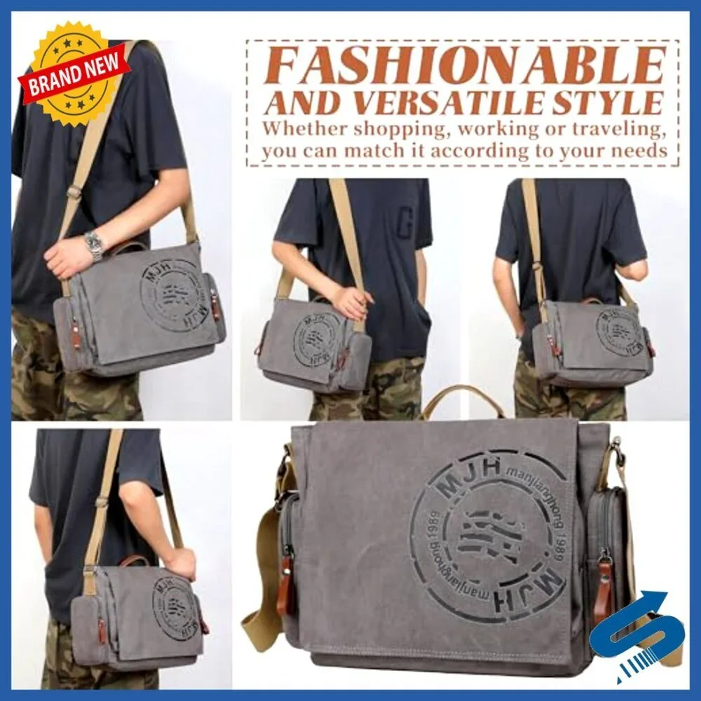 Canvas Messenger Bag Satchel Vintage Travel Shoulder Bag Laptop Compatible